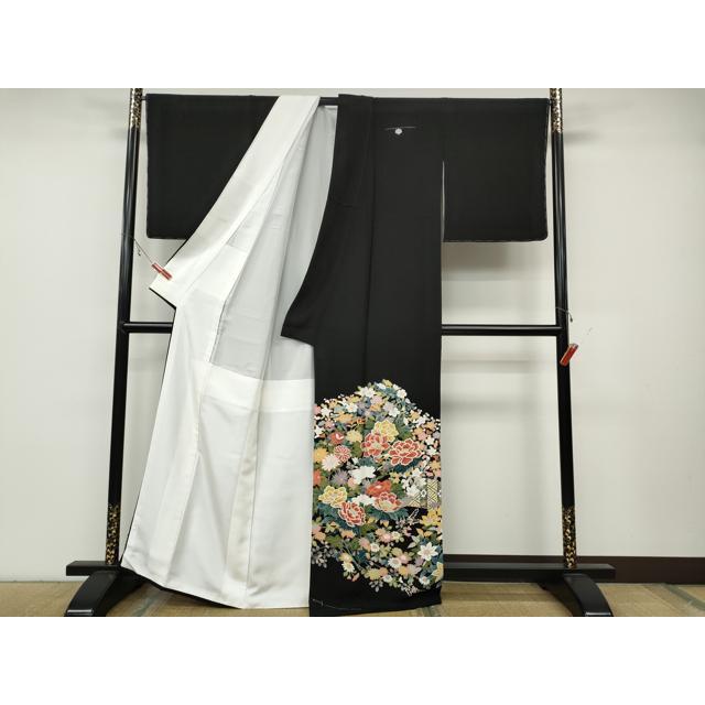 平和屋着物○豪華黒留袖 友禅 作家物 草花文 正絹 逸品 未使用