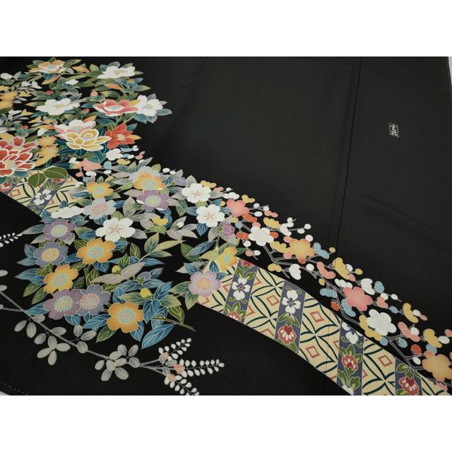 平和屋着物○豪華黒留袖 友禅 作家物 草花文 正絹 逸品 未使用