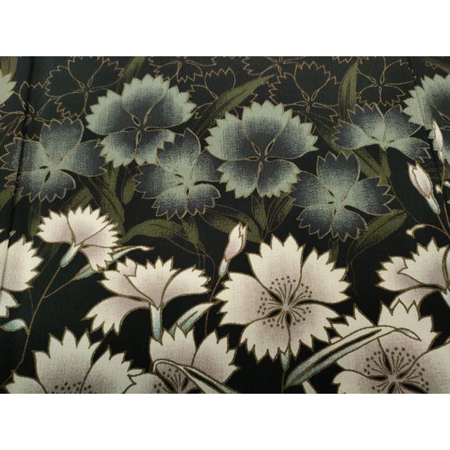 平和屋着物●訪問着　草花文　黒地　洗える着物　CABC2096ut