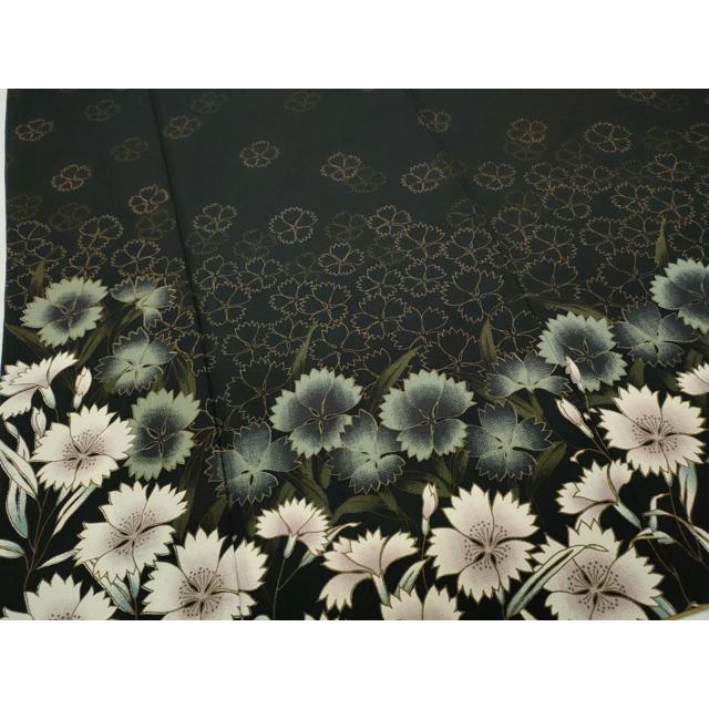 平和屋着物●訪問着　草花文　黒地　洗える着物　CABC2096ut