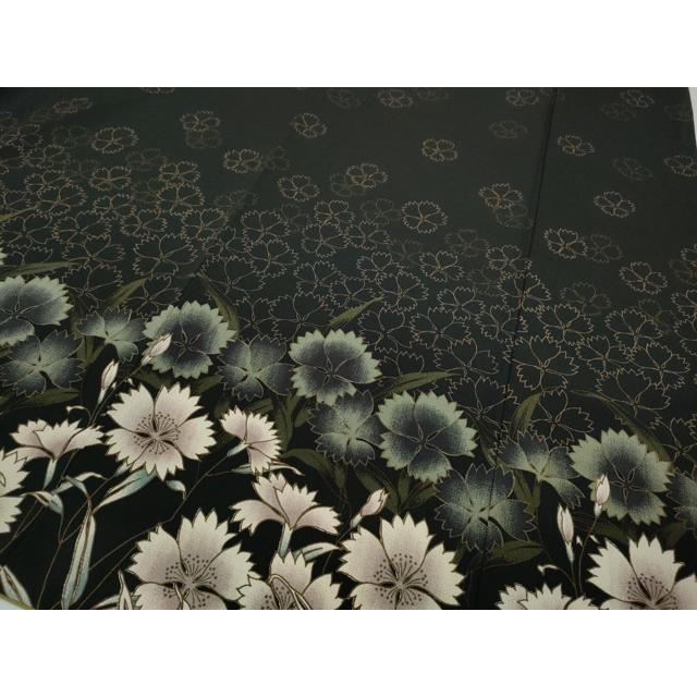 平和屋着物●訪問着　草花文　黒地　洗える着物　CABC2096ut