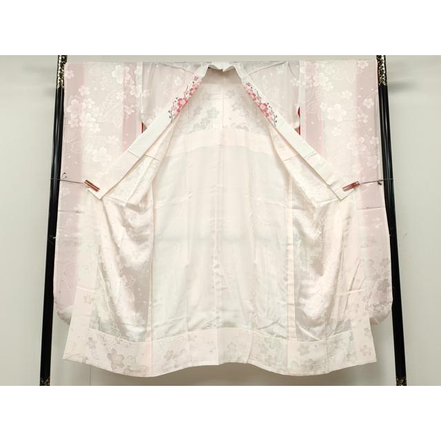 平和屋着物●振袖用長襦袢　無双仕立て　舞花地紋　暈し染め　半衿刺繍　正絹　逸品　CABC2391ut