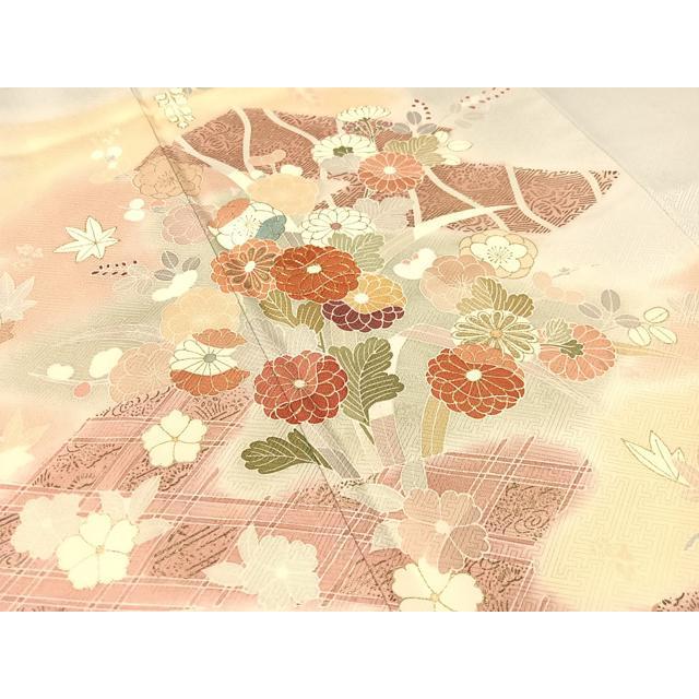 平和屋着物●訪問着　友禅　駒刺繍　御所車花文　暈し染め　金彩　正絹　逸品　AABG4810fy 平和屋着物○訪問着 友禅 駒刺繍 地紙花文 金彩 正絹 逸品 AABG7352ph