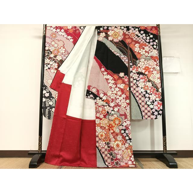 平和屋着物○中国三大刺繍 相良刺繍 振袖 駒刺繍 絞り 吉祥舞花文 銀 