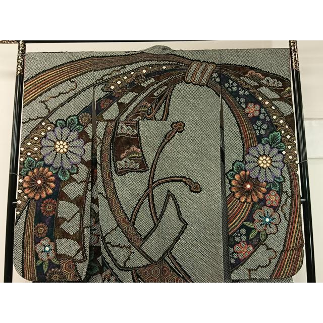 平和屋着物●豪華振袖　総絞り　束ね熨斗吉祥花文　黒地　金彩　正絹　逸品　CABC2753vp_2
