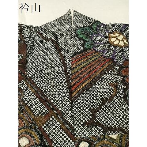 平和屋着物●豪華振袖　総絞り　束ね熨斗吉祥花文　黒地　金彩　正絹　逸品　CABC2753vp_9