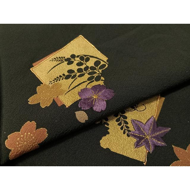 平和屋着物●ファッションデザイナー 花井幸子　訪問着　駒刺繍　破れ色紙花文　黒地　金彩　正絹　逸品　CABC2769vp 平和屋着物○ファッションデザイナー 花井幸子 訪問着 駒刺繍 破れ色紙