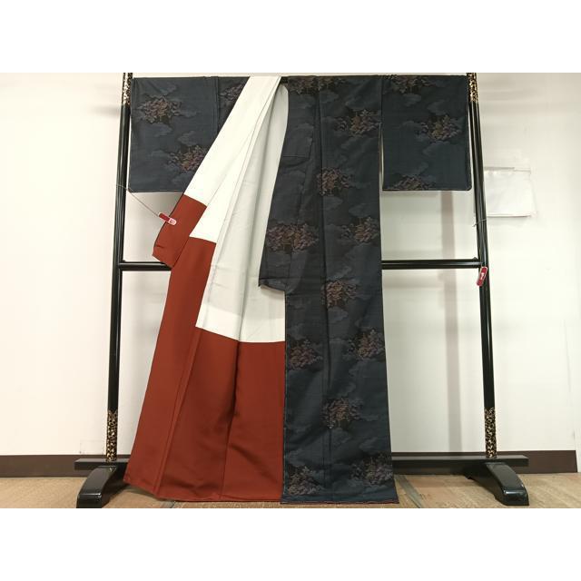 平和屋着物○本場大島紬 堀之内織物謹製 雲重ね風景文 証紙付き 正絹
