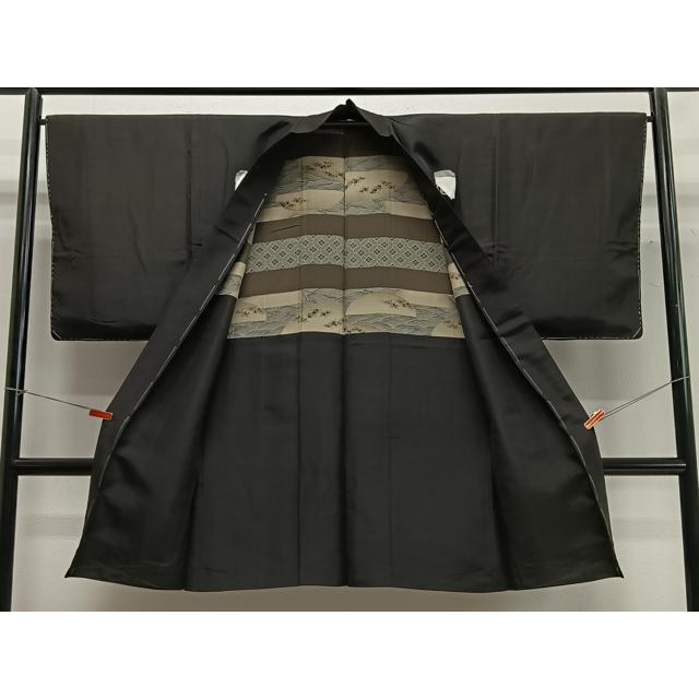 平和屋着物∞男性 長羽織 黒紋付 羽裏：風景文 正絹 逸品 未