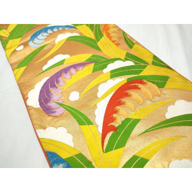 平和屋着物●西陣　川島織物　六通柄　本袋帯　草花文　正絹　逸品　CABC5298hy