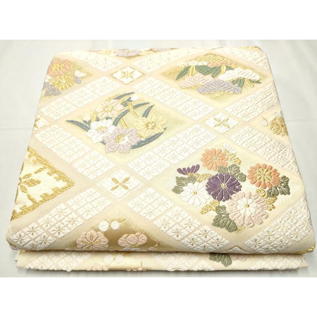 平和屋着物○六通柄袋帯 唐織 草木染 新小石丸 花菱四君子 金糸 正絹