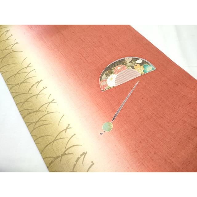 平和屋着物○太鼓柄袋帯 紬地 櫛 簪花文 金彩 正絹 逸品