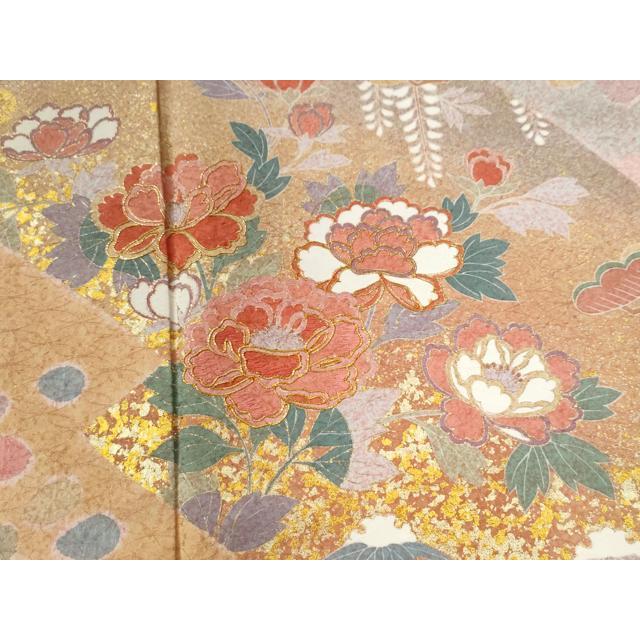 平和屋着物●訪問着　駒刺繍　絞り　牡丹吉祥花文　金彩　正絹　逸品　CABC6457yc 平和屋着物○訪問着 駒刺繍 絞り 牡丹吉祥花文 金彩 正絹 逸品