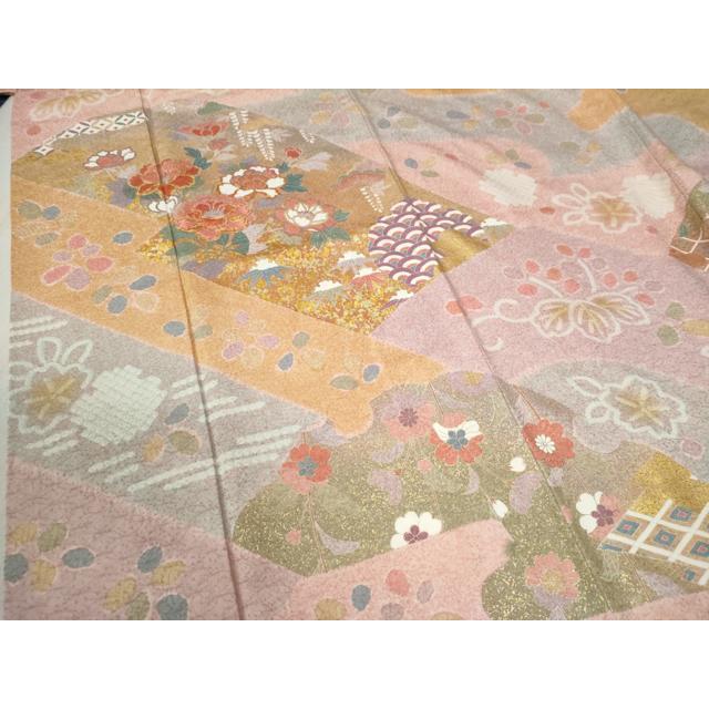 平和屋着物●訪問着　駒刺繍　絞り　牡丹吉祥花文　金彩　正絹　逸品　CABC6457yc