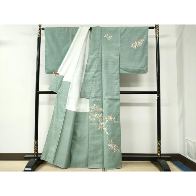 平和屋着物●本加賀友禅作家　柿本市郎　訪問着　白山紬　南天文　正絹　逸品　未使用　CABC6660yc_1