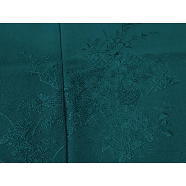 平和屋着物●中国三大刺繍　スワトウ刺繍　総刺繍　振袖　色無地　扇面吉祥草花文　鉄色　正絹　逸品　CABC6836yc 平和屋着物○中国三大刺繍 スワトウ刺繍 総刺繍 振袖 色無地 扇面吉祥