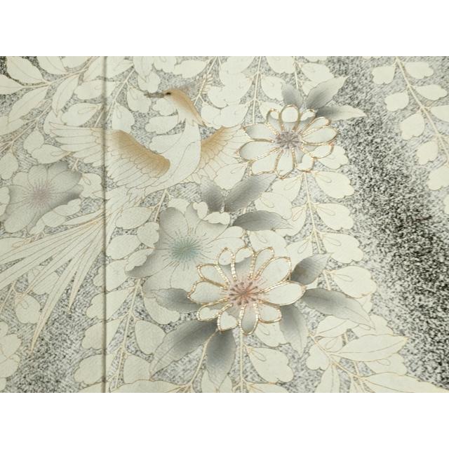 平和屋着物●訪問着　駒刺繍　草花文　たたき染め　黒地　金彩　正絹　逸品　CABC6884yc_2