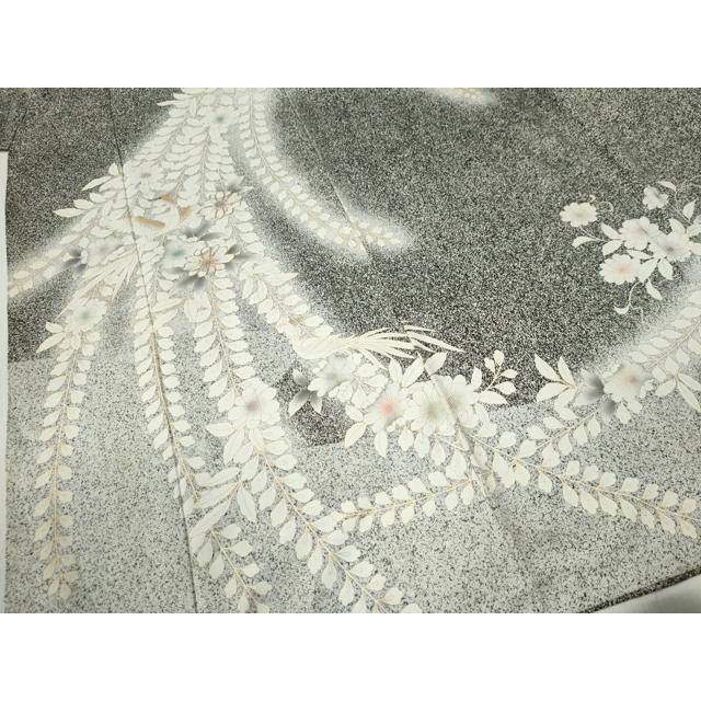 平和屋着物●訪問着　駒刺繍　草花文　たたき染め　黒地　金彩　正絹　逸品　CABC6884yc_3