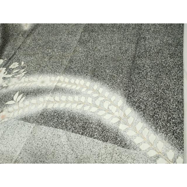 平和屋着物●訪問着　駒刺繍　草花文　たたき染め　黒地　金彩　正絹　逸品　CABC6884yc_4