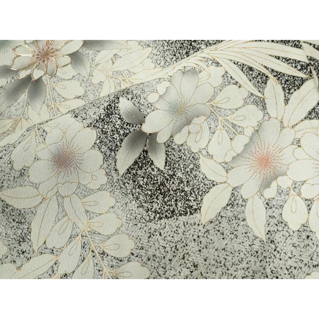平和屋着物●訪問着　駒刺繍　草花文　たたき染め　黒地　金彩　正絹　逸品　CABC6884yc_5