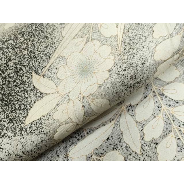 平和屋着物●訪問着　駒刺繍　草花文　たたき染め　黒地　金彩　正絹　逸品　CABC6884yc_6