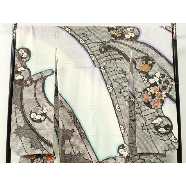 平和屋着物●豪華振袖　総絞り　駒刺繍　草花文　黒地　正絹　逸品　CABE2715yc 平和屋着物○豪華振袖 総絞り 駒刺繍 草花丸文 黒地 金彩 正絹 逸品
