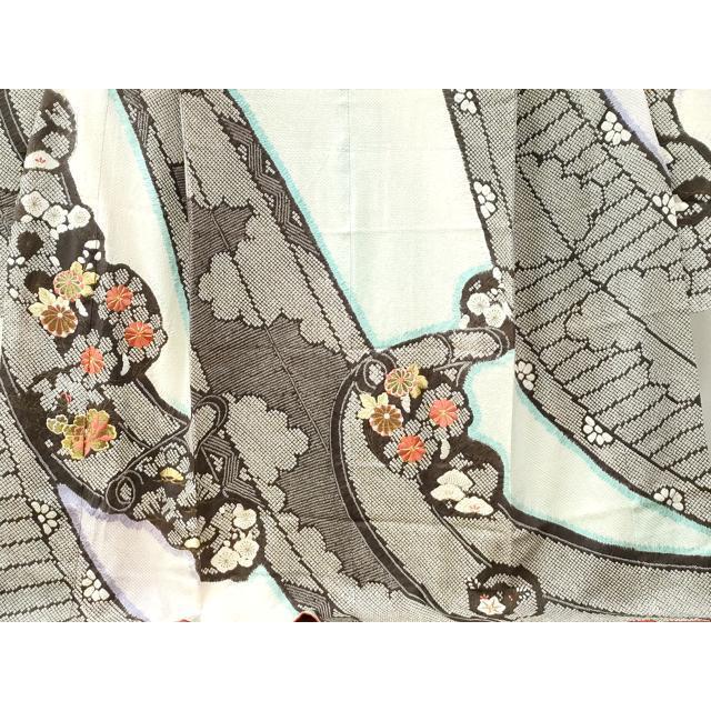 平和屋着物●豪華振袖　総絞り　駒刺繍　草花文　黒地　正絹　逸品　CABE2715yc 平和屋着物○豪華振袖 総絞り 駒刺繍 草花文 黒地 正絹 逸品