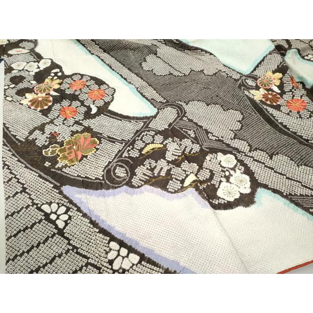 平和屋着物○豪華振袖 総絞り 駒刺繍 草花絵巻文 暈し染め 金彩 正絹