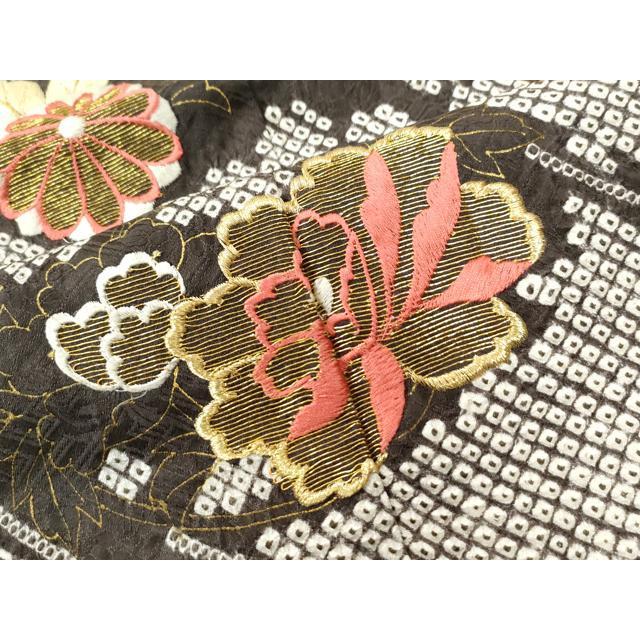 平和屋着物●豪華振袖　総絞り　駒刺繍　草花文　黒地　正絹　逸品　CABE2715yc 平和屋着物○豪華振袖 総絞り 駒刺繍 草花文 黒地 正絹 逸品
