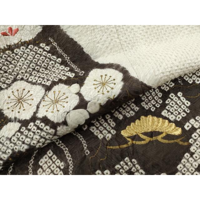 平和屋着物●豪華振袖　総絞り　駒刺繍　草花文　黒地　正絹　逸品　CABE2715yc 平和屋着物○豪華振袖 総絞り 駒刺繍 草花文 黒地 正絹 逸品