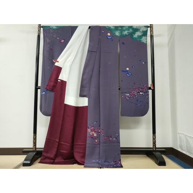 平和屋着物○森英恵・HANAE MORI 振袖 枝花文 金彩 正絹 逸品
