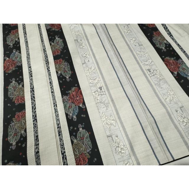 平和屋着物●本場大島紬　白大島　9マルキ　人物間道　正絹　逸品　CABC7042yc 平和屋着物○本場大島紬 白大島 9マルキ 人物間道 正絹 逸品