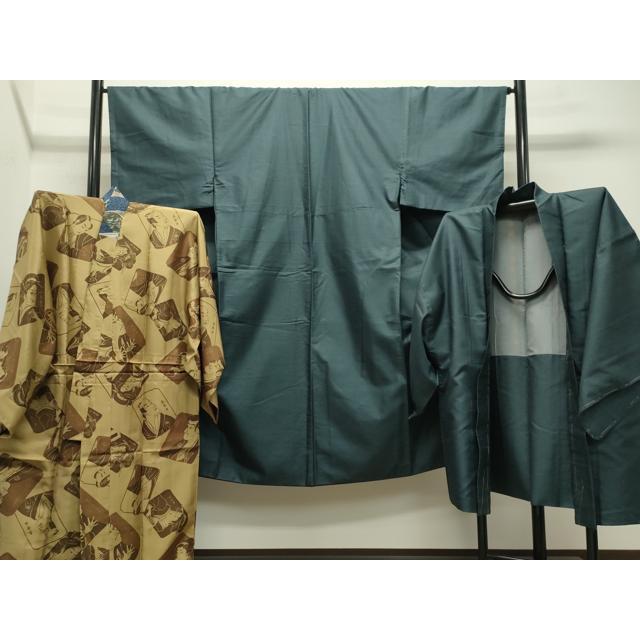 平和屋着物●男性　お召　アンサンブル・長襦袢セット　100亀甲　総詰め　正絹　逸品　未使用　CABC8011gh 平和屋着物○男性 お召 アンサンブル・長襦袢セット 100亀甲 総詰め