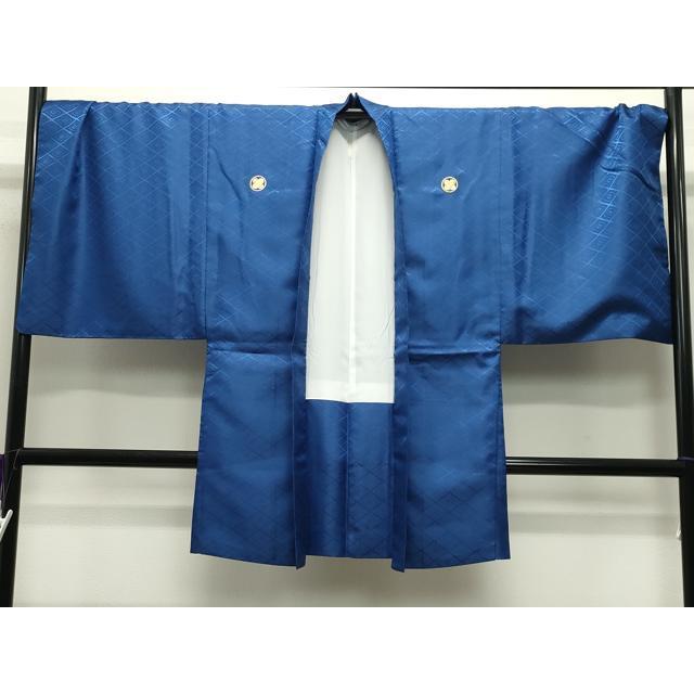 平和屋着物●男性　色紋付　羽織セット　花菱地紋　紺瑠璃色　キングサイズ　洗える着物　未使用　CABC8034gh 平和屋着物○男性 色紋付 羽織セット 花菱地紋 紺瑠璃色 キングサイズ