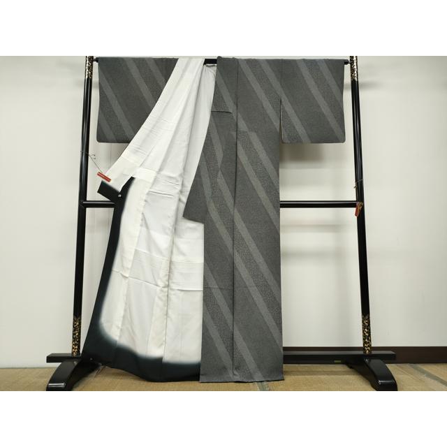 平和屋着物●江戸小紋　斜線寄せ小紋柄　黒地　さが美扱い　正絹　逸品　CABD0114ut