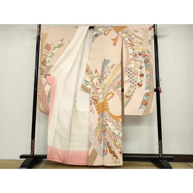 平和屋着物●豪華振袖　糸巻文　金彩　正絹　逸品　AABG4500fy 平和屋着物○豪華振袖 草花文 暈し染め 金彩 正絹 逸品 AABG8542ph