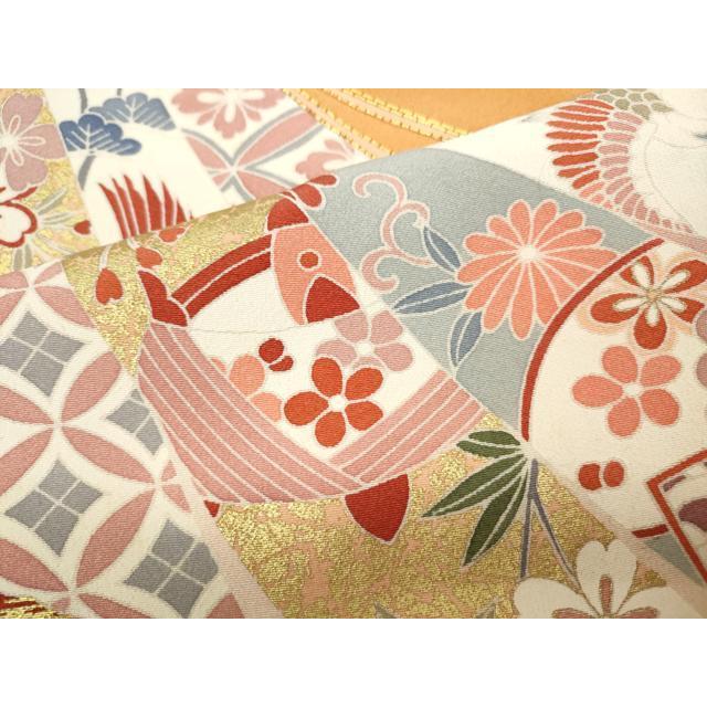 平和屋着物●豪華振袖　駒刺繍　地紙熨斗貝桶花文　暈し染め　銀通し地　正絹　逸品　CABB6269ut 平和屋着物○豪華振袖 駒刺繍 地紙熨斗貝桶花文 暈し染め 銀通し地