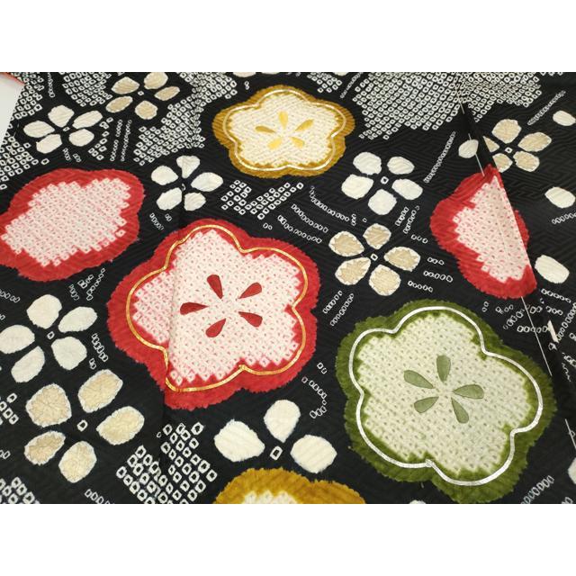 平和屋着物○豪華振袖 駒刺繍 絞り 枝梅文 黒地 金彩 正絹 逸品 未使用