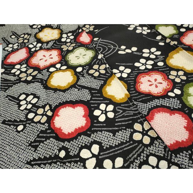 平和屋着物○豪華振袖 駒刺繍 絞り 枝梅文 黒地 金彩 正絹 逸品 未使用