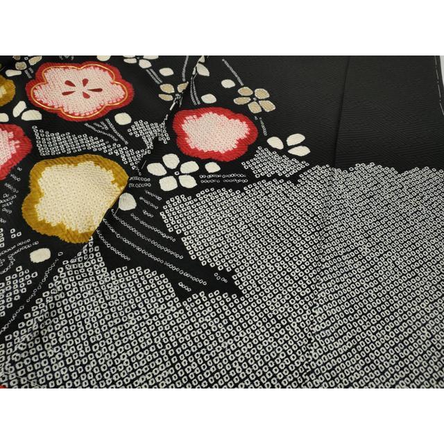 平和屋着物○豪華振袖 駒刺繍 絞り 枝梅文 黒地 金彩 正絹 逸品 未使用