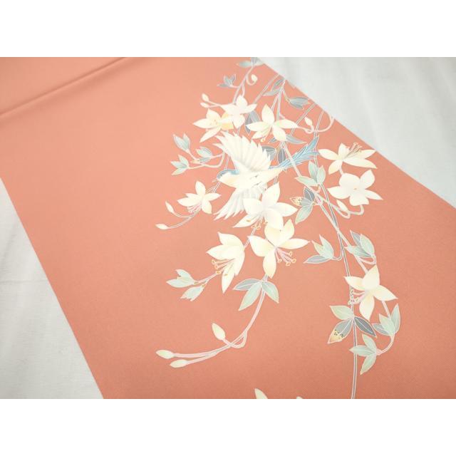 平和屋着物●塩瀬　九寸開き名古屋帯　友禅　作家物　花鳥文　正絹　逸品　未使用　CABD0417hy