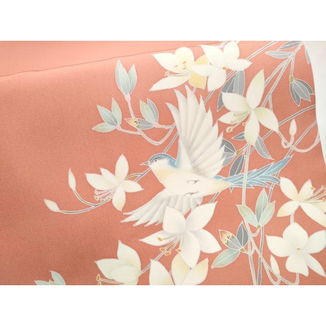 平和屋着物●塩瀬　九寸開き名古屋帯　友禅　作家物　花鳥文　正絹　逸品　未使用　CABD0417hy