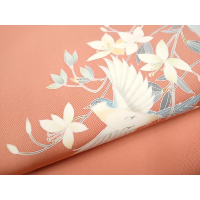平和屋着物●塩瀬　九寸開き名古屋帯　友禅　作家物　花鳥文　正絹　逸品　未使用　CABD0417hy