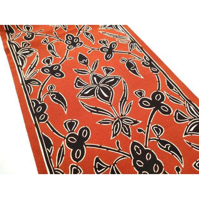 平和屋着物○九寸開き名古屋帯 型染め 草花文 鬼しぼ縮緬 正絹 逸品 