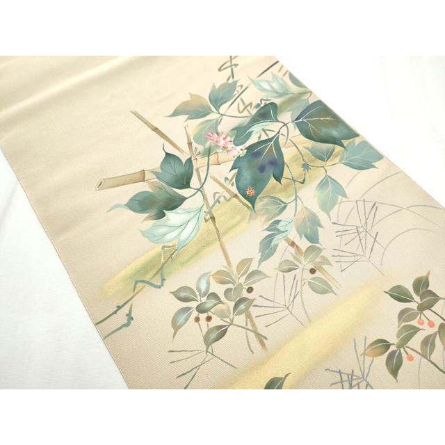 平和屋着物●爪掻き本綴れ　八寸名古屋帯　作家物　てんとう虫　南天藤文　金彩　正絹　逸品　CABD0725hy_1