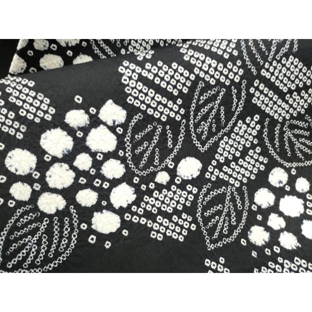 平和屋着物●全通柄　九寸名古屋帯　絞り　草花文　黒地　正絹　逸品　CABD0734hy_2