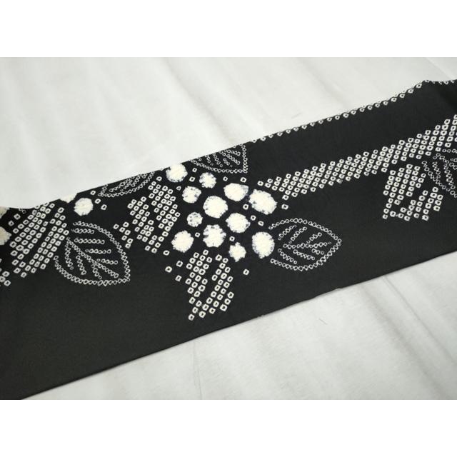 平和屋着物●全通柄　九寸名古屋帯　絞り　草花文　黒地　正絹　逸品　CABD0734hy_5