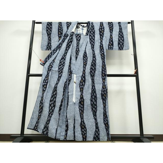 平和屋着物∴夏物　浴衣　有松鳴海絞り　よろけ縞吉祥文　綿　逸品　CABD2748ng_1