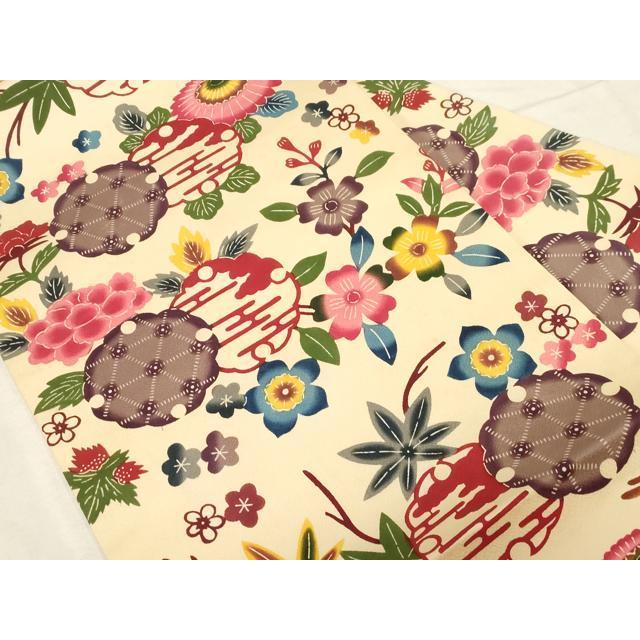 平和屋着物○全通柄九寸名古屋帯 本場琉球紅型 雪輪草花文 正絹 逸品
