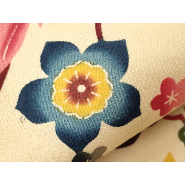 平和屋着物○全通柄九寸名古屋帯 本場琉球紅型 雪輪草花文 正絹 逸品